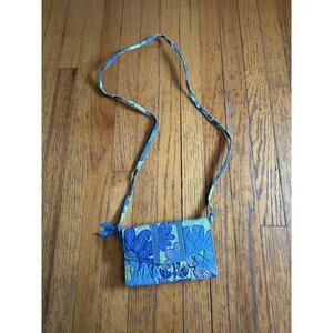Vera Bradley Crossbody Bag Womens Small Blue Floral Quilted Cotton Wallet